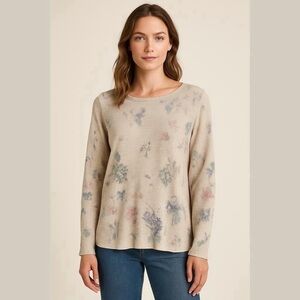 Northern Reflections Floral Print Off-White Beige Crewneck Sweater Sz XXL